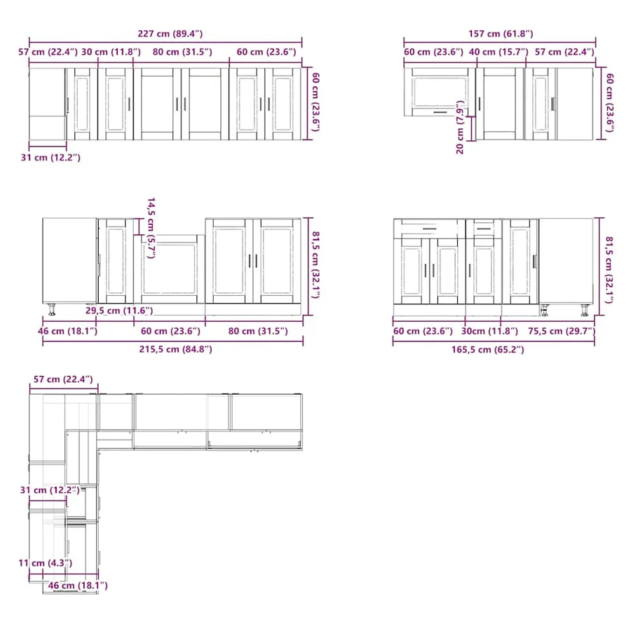 Ensemble d'armoires de cuisine 11 pcs Porto bois d'ingénierie - 9
