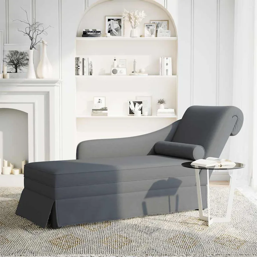 Fauteuil long et traversin accoudoir droit gris foncé velours - 2