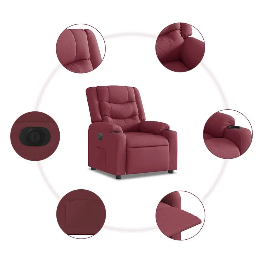 Fauteuil inclinable électrique Rouge bordeaux Tissu - 13