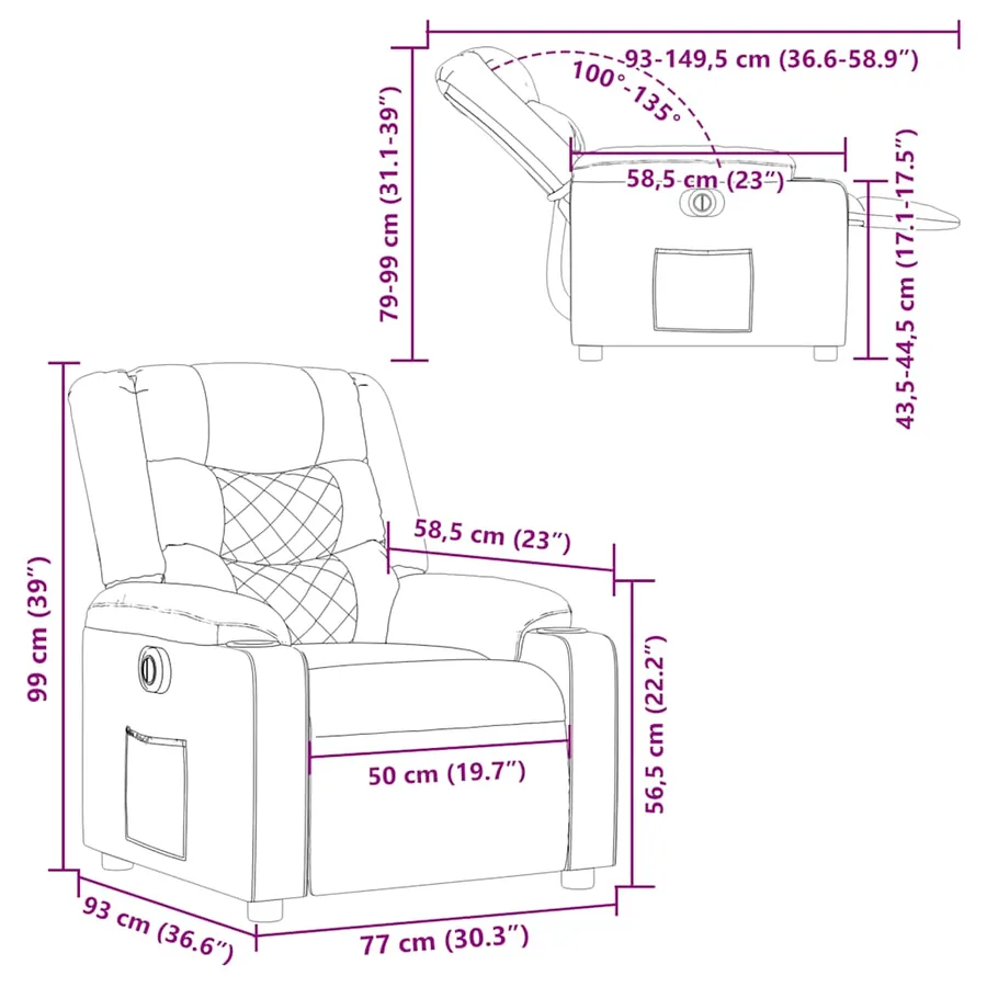 Fauteuil inclinable électrique Rouge bordeaux Tissu - 16