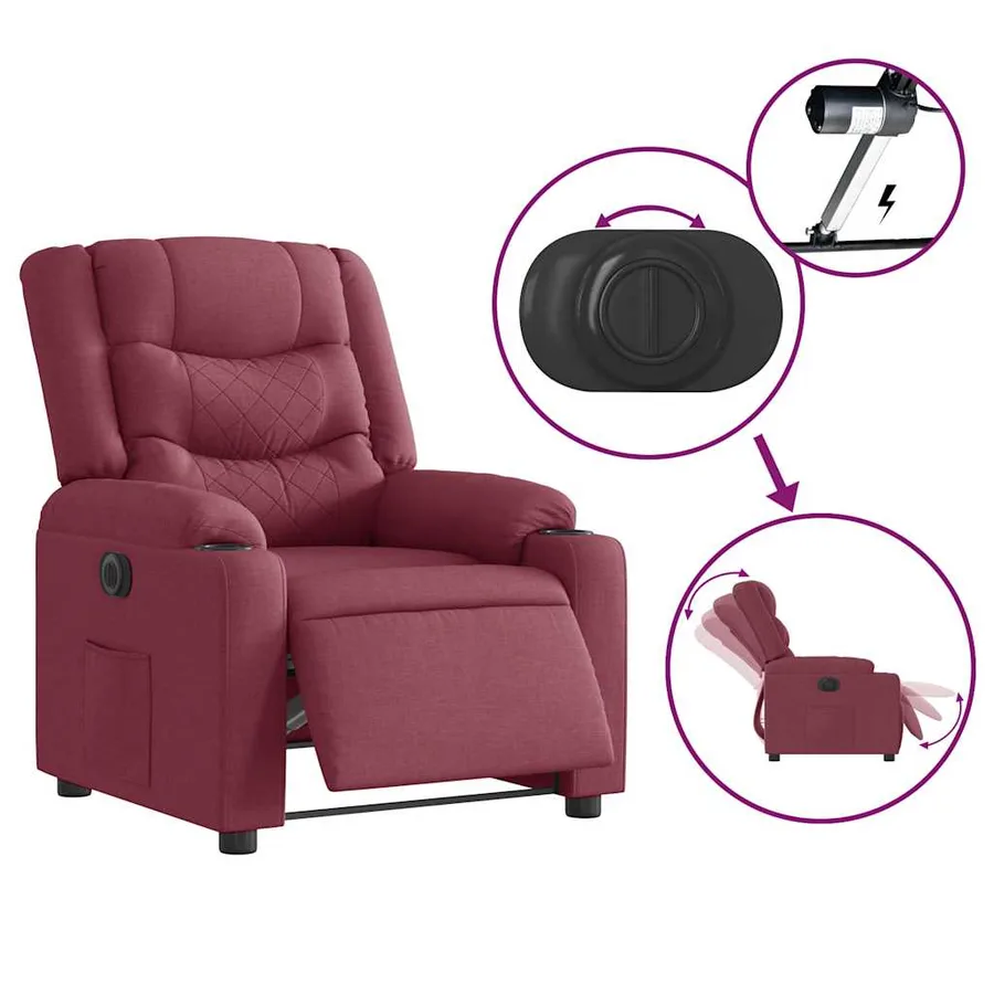 Fauteuil inclinable électrique Rouge bordeaux Tissu - 9