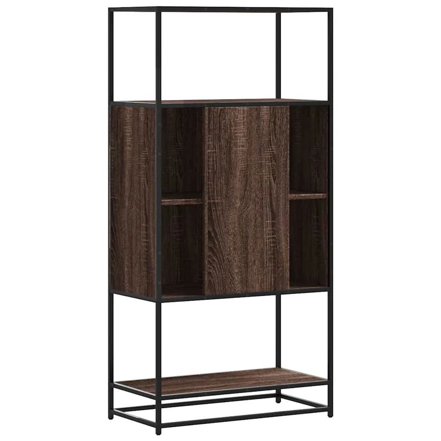 Buffet haut chêne marron 68x35x139 cm bois d'ingénierie métal - 6