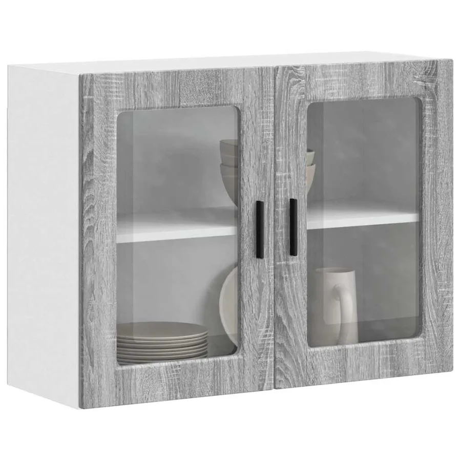 Armoire murale de cuisine avec porte en verre Porto sonoma gris - 4