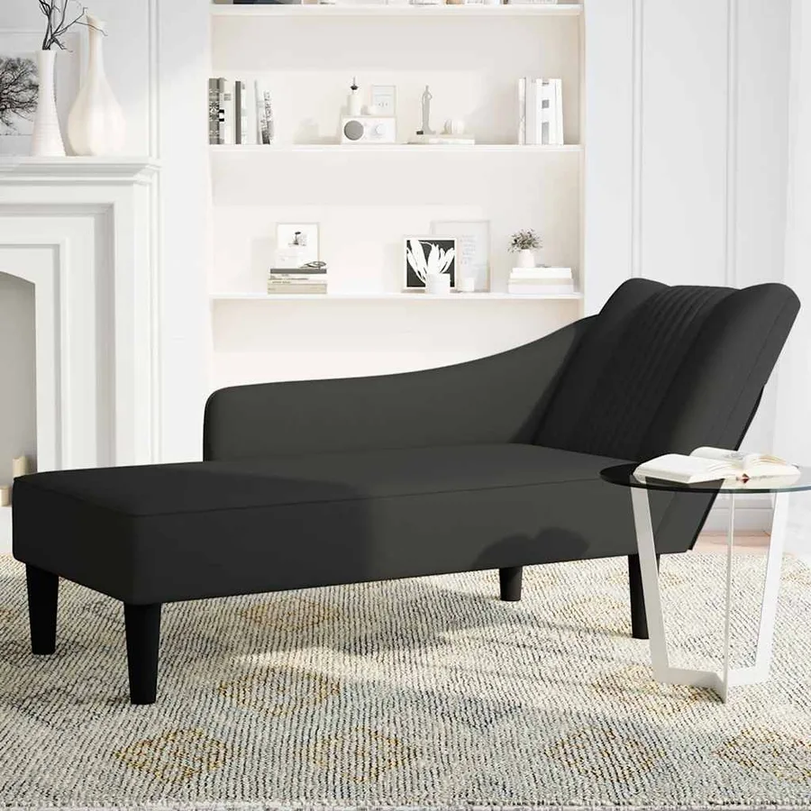 Fauteuil long avec accoudoir droit noir velours - 3