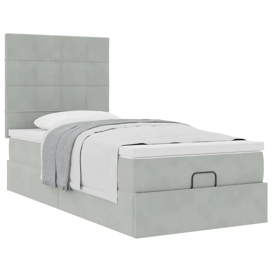 Cadre de lit ottoman et matelas gris clair 100x200 cm velours - 5