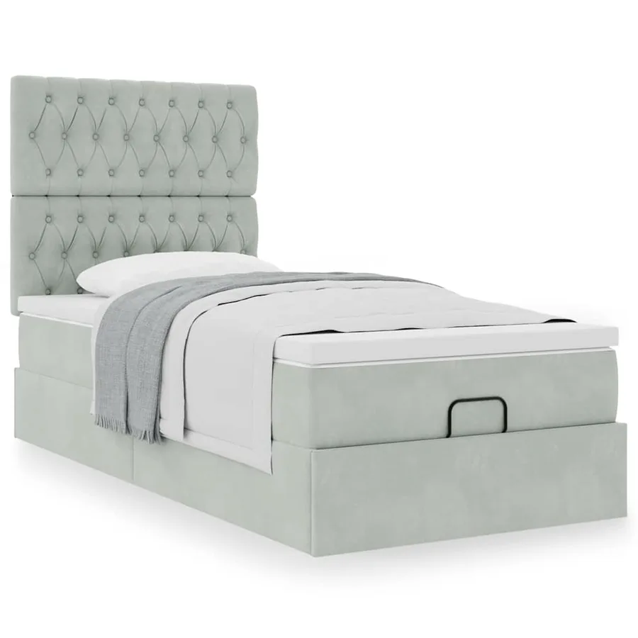 Cadre de lit ottoman et matelas gris clair 100x200 cm velours - 4