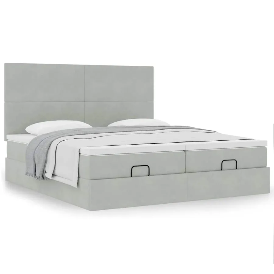 Cadre de lit ottoman avec matelas gris clair 200x200 cm velours - 4