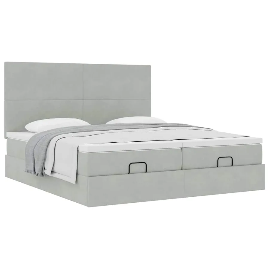 Cadre de lit ottoman avec matelas gris clair 200x200 cm velours - 5