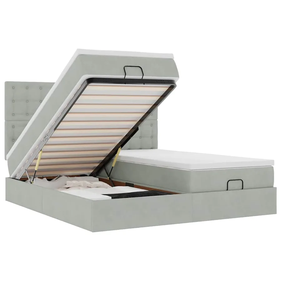 Cadre de lit ottoman avec matelas gris clair 200x200 cm velours - 2