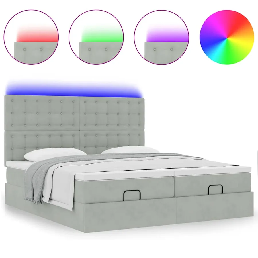 Cadre de lit ottoman avec matelas gris clair 200x200 cm velours - 5