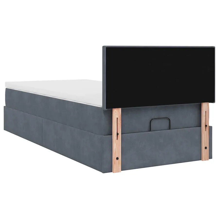 Cadre de lit ottoman avec matelas gris foncé 100x200 cm velours - 10
