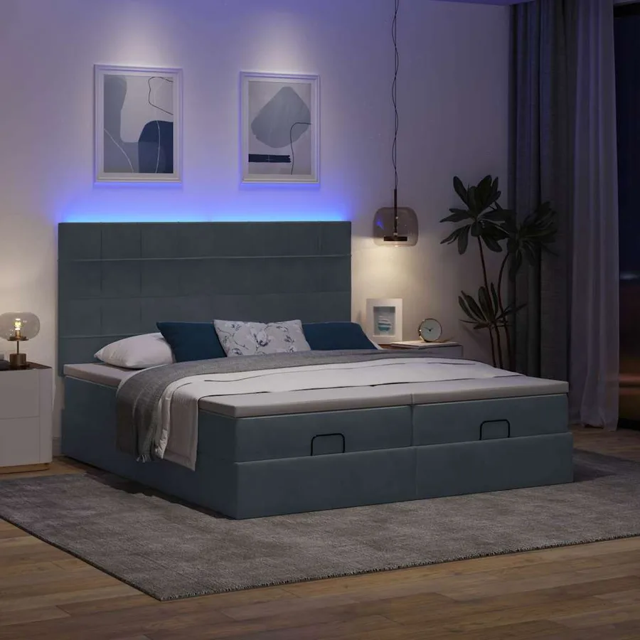 Cadre de lit ottoman avec matelas gris foncé 200x200 cm velours - 3