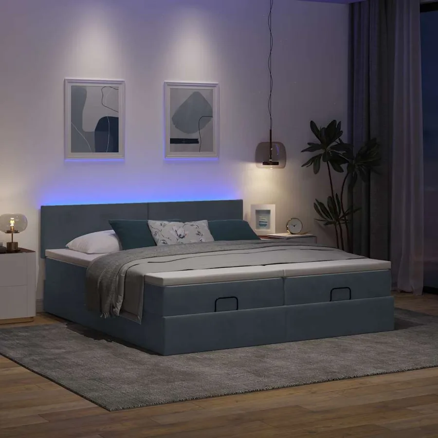 Cadre de lit ottoman avec matelas gris foncé 200x200 cm velours - 3
