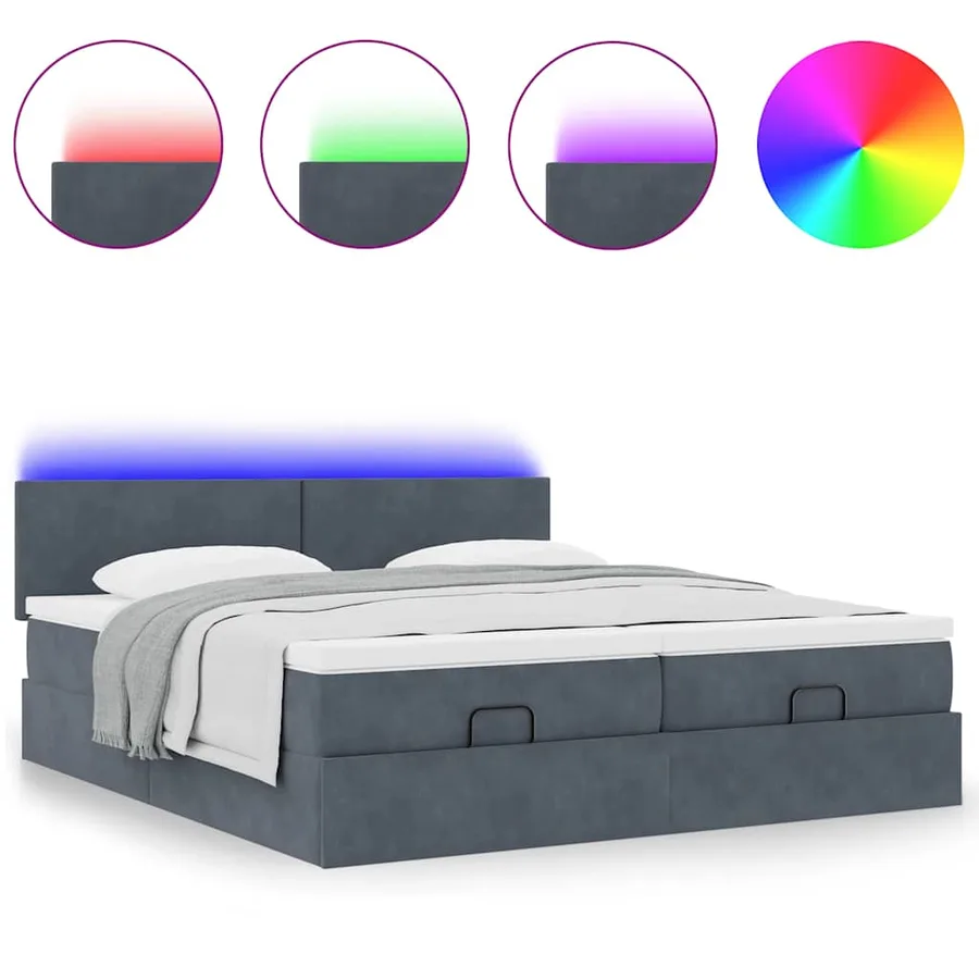Cadre de lit ottoman avec matelas gris foncé 200x200 cm velours - 5