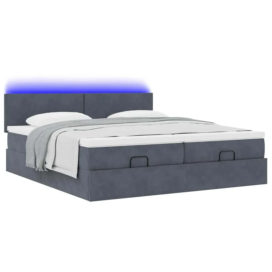Cadre de lit ottoman avec matelas gris foncé 200x200 cm velours - 6