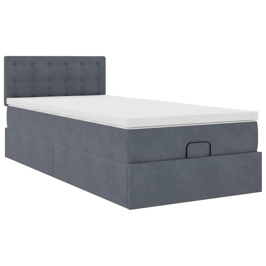 Cadre de lit ottoman avec matelas gris foncé 100x200 cm velours - 10