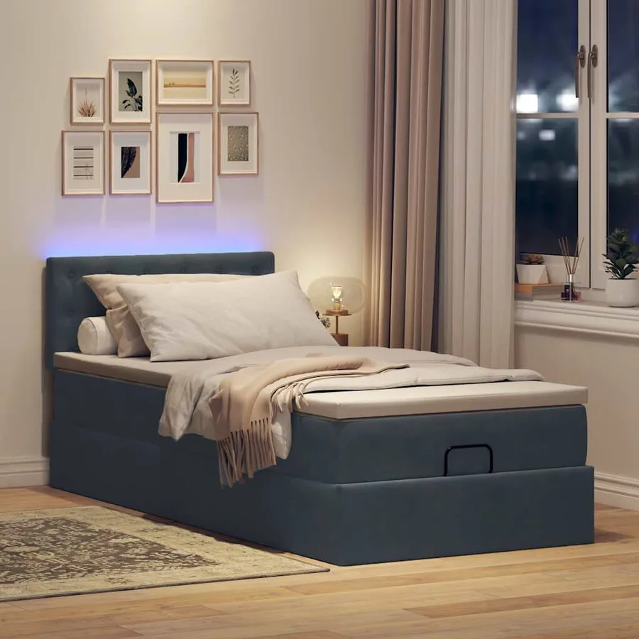 Cadre de lit ottoman avec matelas gris foncé 100x200 cm velours - 3