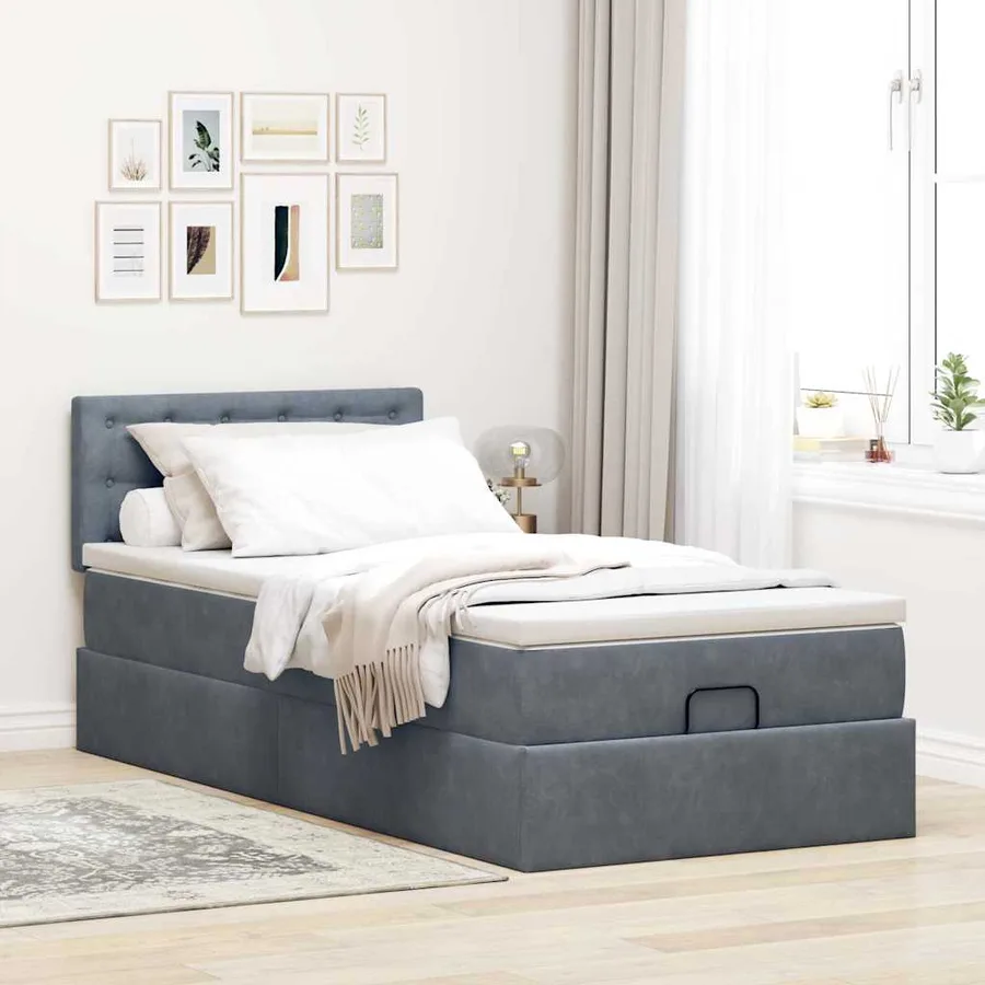 Cadre de lit ottoman avec matelas gris foncé 100x200 cm velours - 4