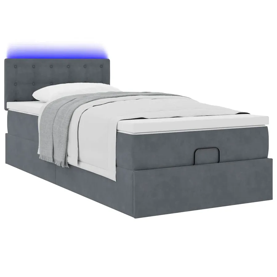 Cadre de lit ottoman avec matelas gris foncé 100x200 cm velours - 6