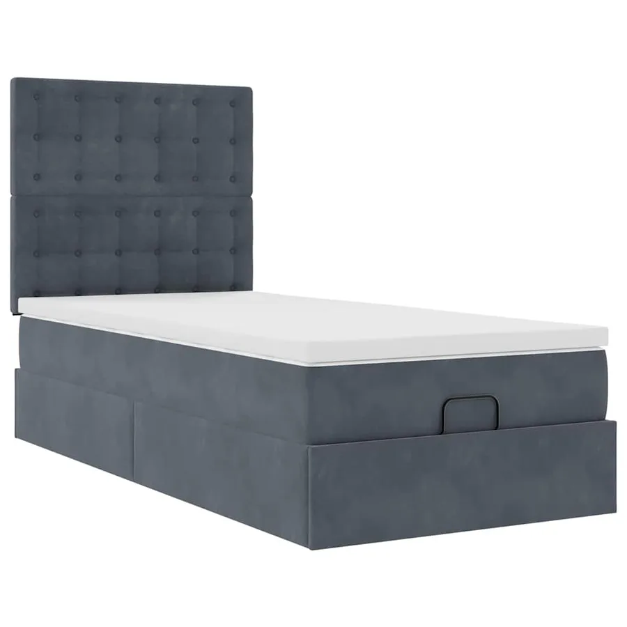 Cadre de lit ottoman avec matelas gris foncé 100x200 cm velours - 6