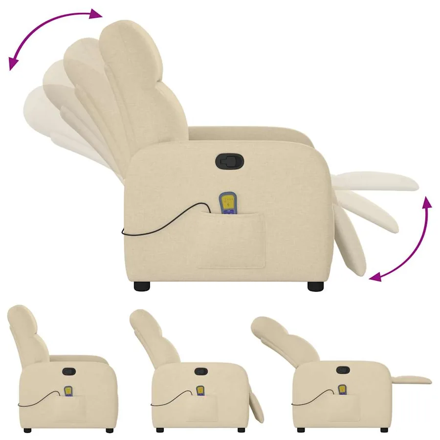 Fauteuil de massage inclinable Crème Tissu - 7