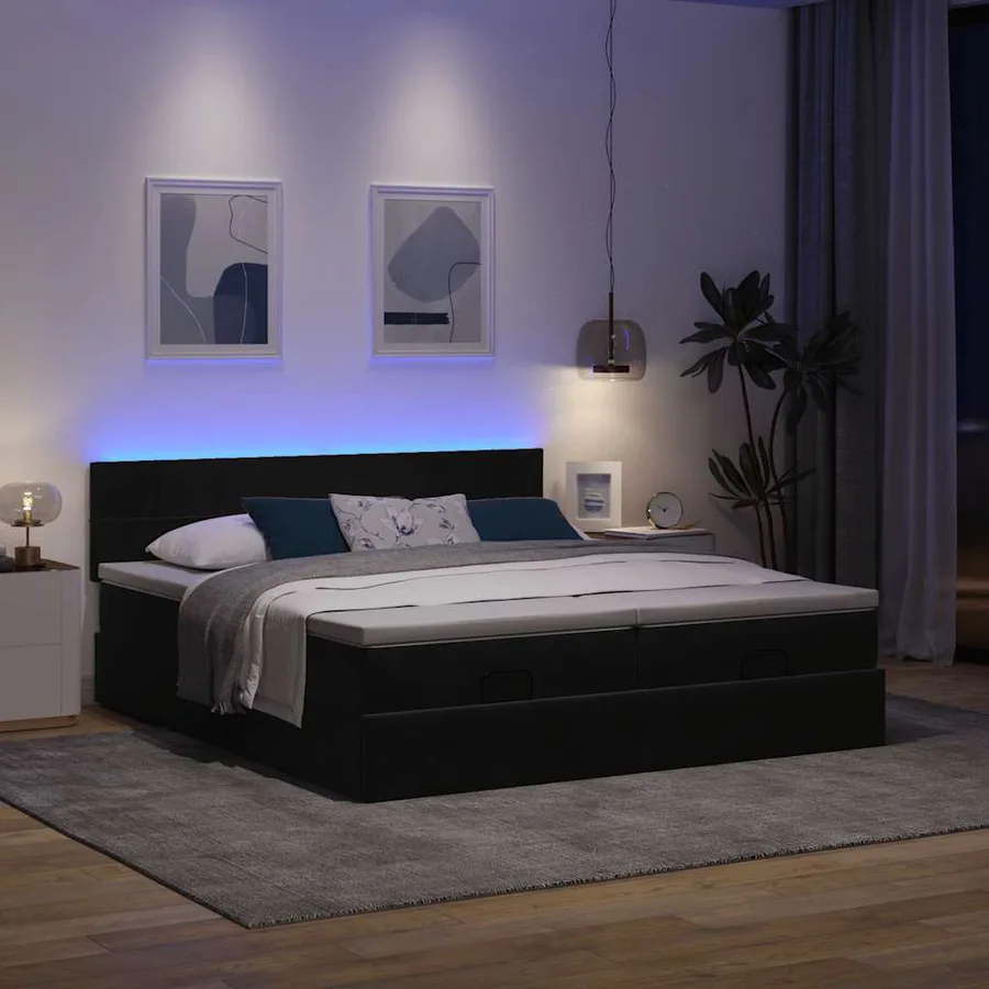 Cadre de lit ottoman avec matelas noir 180x200cm velours - 3