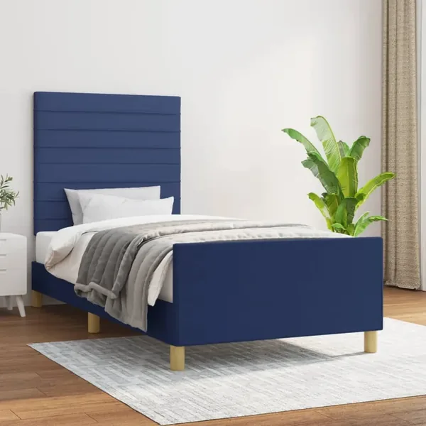 Cadre de lit sans matelas bleu 90x190 cm tissu