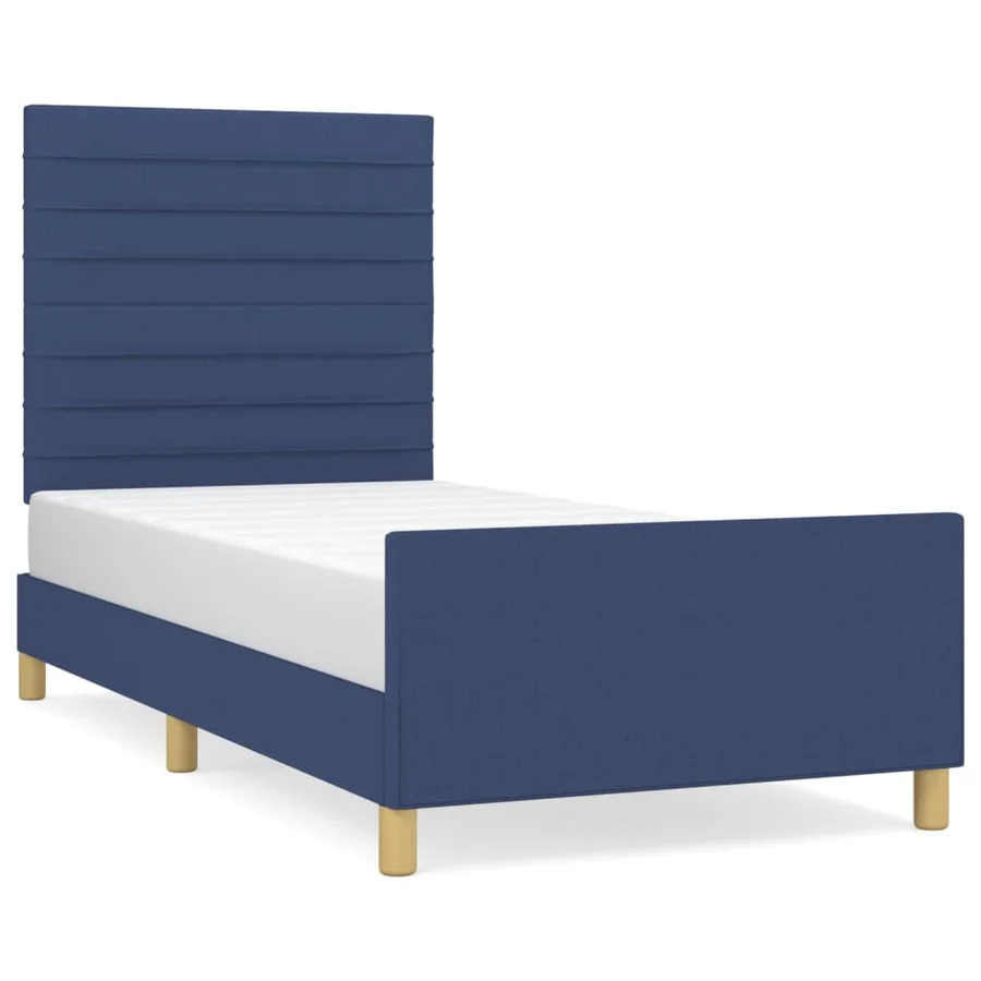 Cadre de lit sans matelas bleu 90x190 cm tissu - 2
