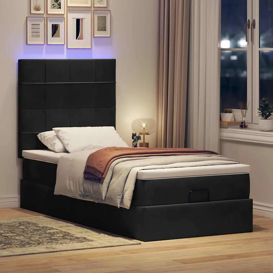 Cadre de lit ottoman avec matelas noir 90x200 cm velours - 3