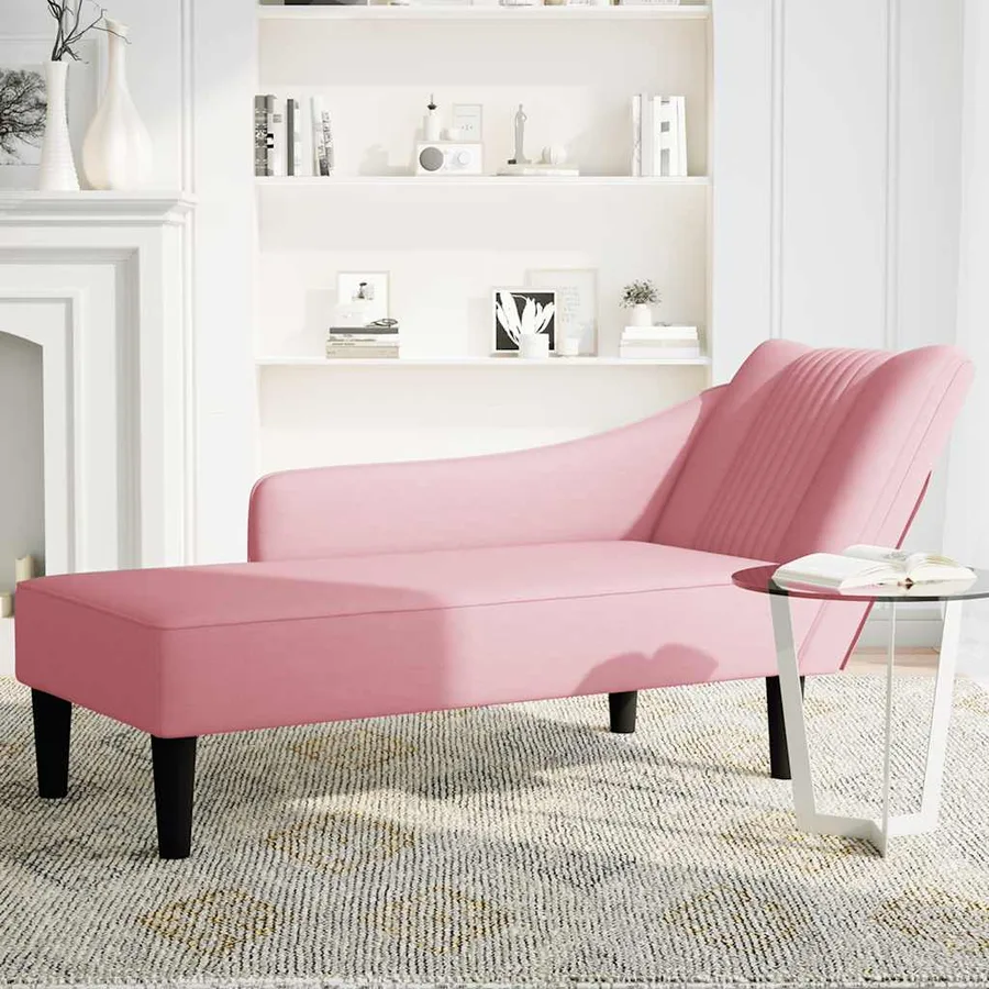 Fauteuil long avec accoudoir droit rose velours - 3