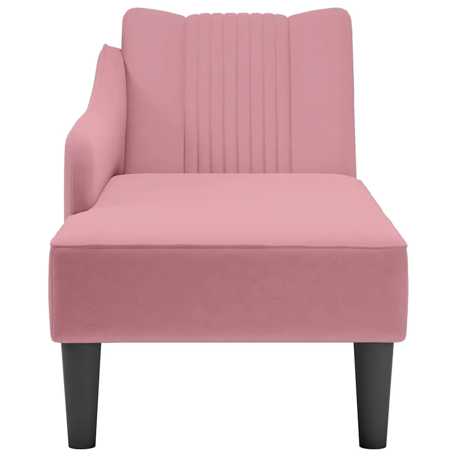 Fauteuil long avec accoudoir droit rose velours - 4