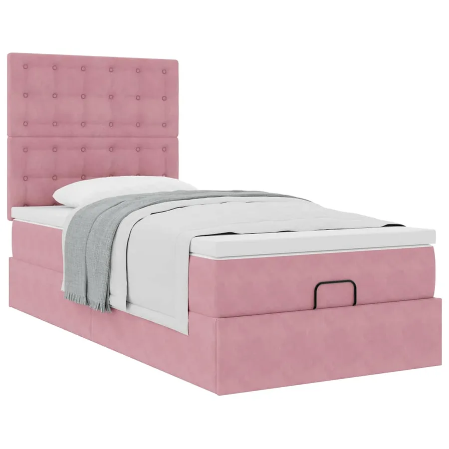Cadre de lit ottoman avec matelas rose 90x200 cm velours - 5
