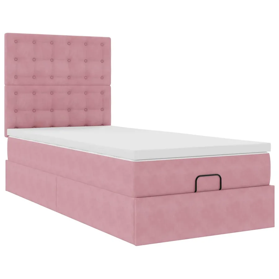 Cadre de lit ottoman avec matelas rose 90x200 cm velours - 6