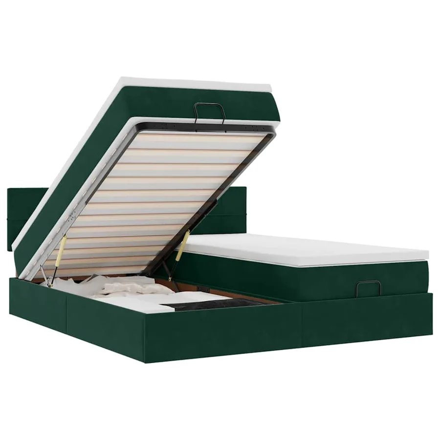 Cadre de lit ottoman avec matelas vert foncé 200x200 cm velours - 2