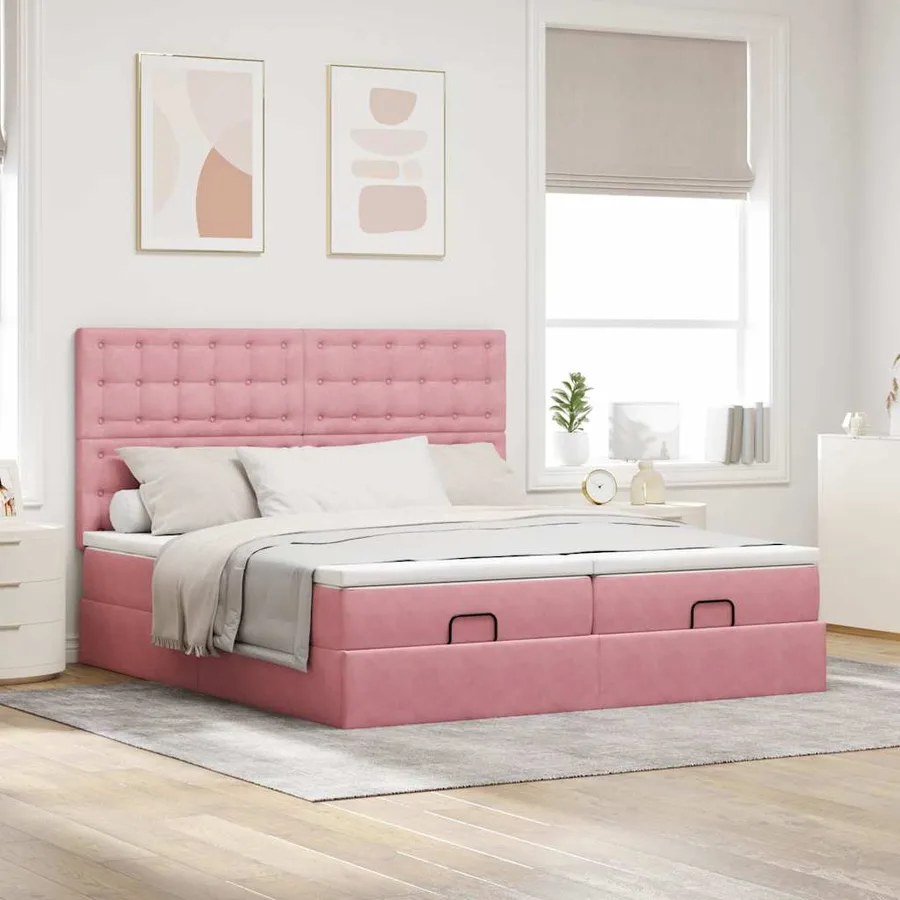 Cadre de lit ottoman avec matelas rose 180x200 cm velours - 3