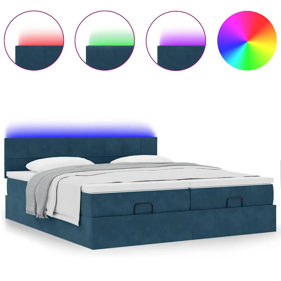 Cadre de lit ottoman avec matelas bleu foncé 180x200 cm velours - 5