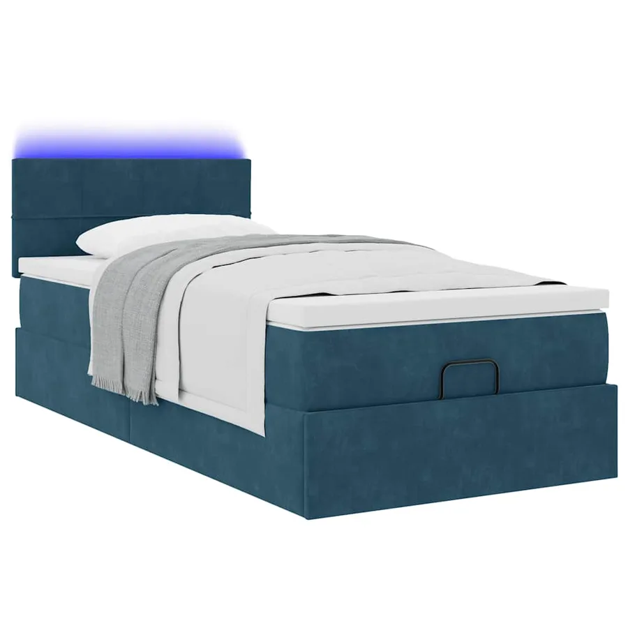 Cadre de lit ottoman avec matelas bleu foncé 90x200 cm velours - 3