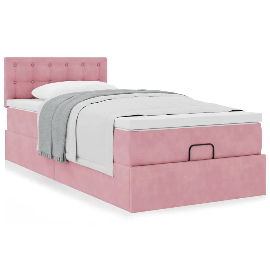 Cadre de lit ottoman avec matelas rose 90x200 cm velours - 4