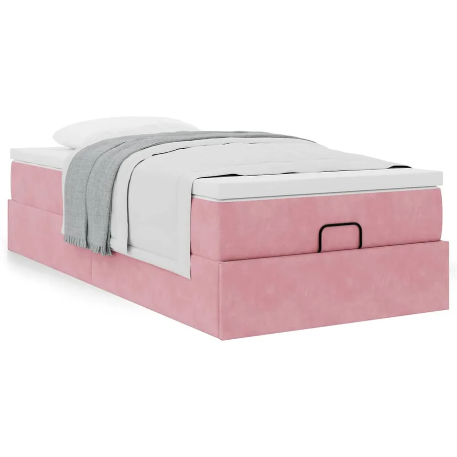 Cadre de lit ottoman avec matelas rose 90x200 cm velours - 4