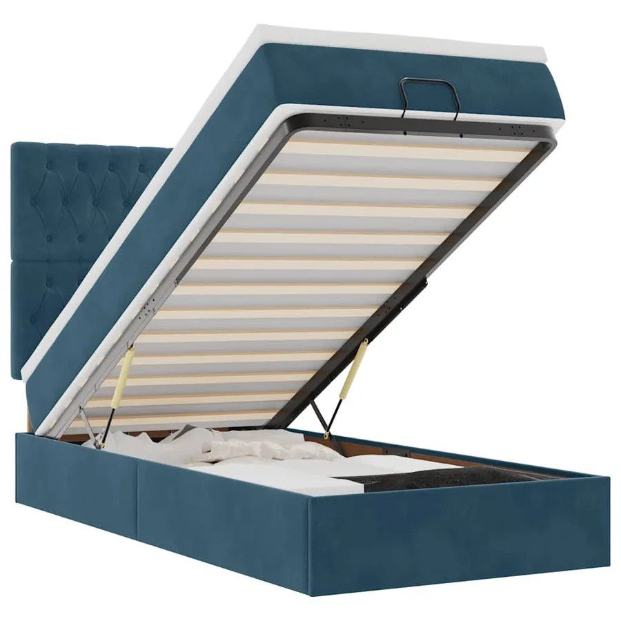 Cadre de lit ottoman avec matelas bleu foncé 90x200 cm velours - 2