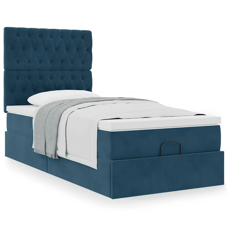 Cadre de lit ottoman avec matelas bleu foncé 90x200 cm velours - 4