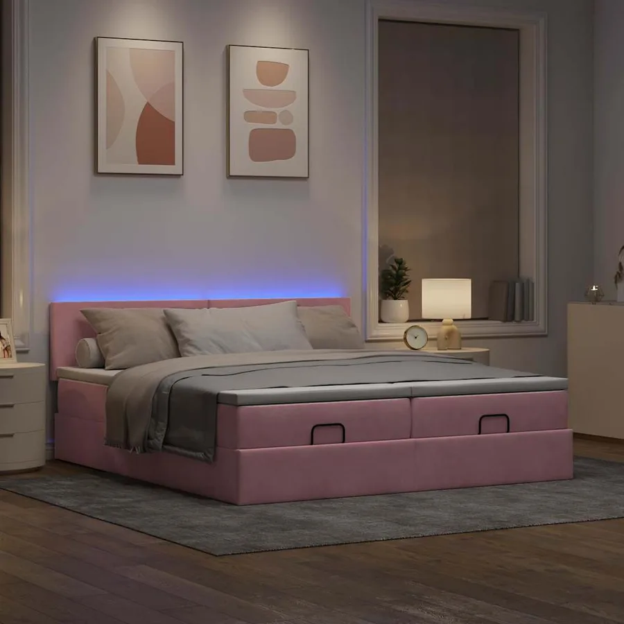 Cadre de lit ottoman avec matelas rose 180x200 cm velours - 3