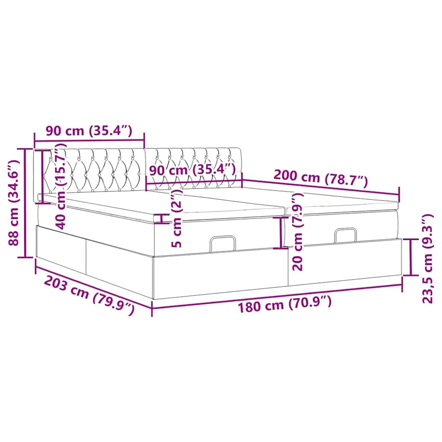 Cadre de lit ottoman avec matelas rose 180x200 cm velours - 18
