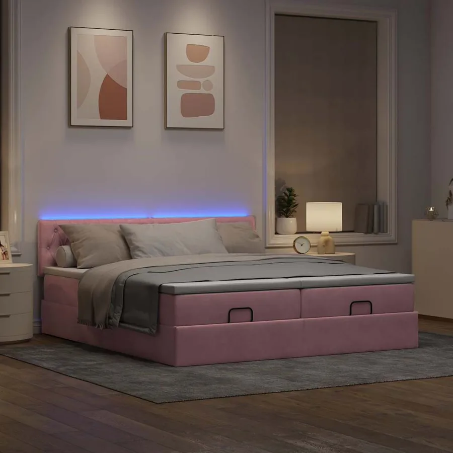 Cadre de lit ottoman avec matelas rose 180x200 cm velours - 3