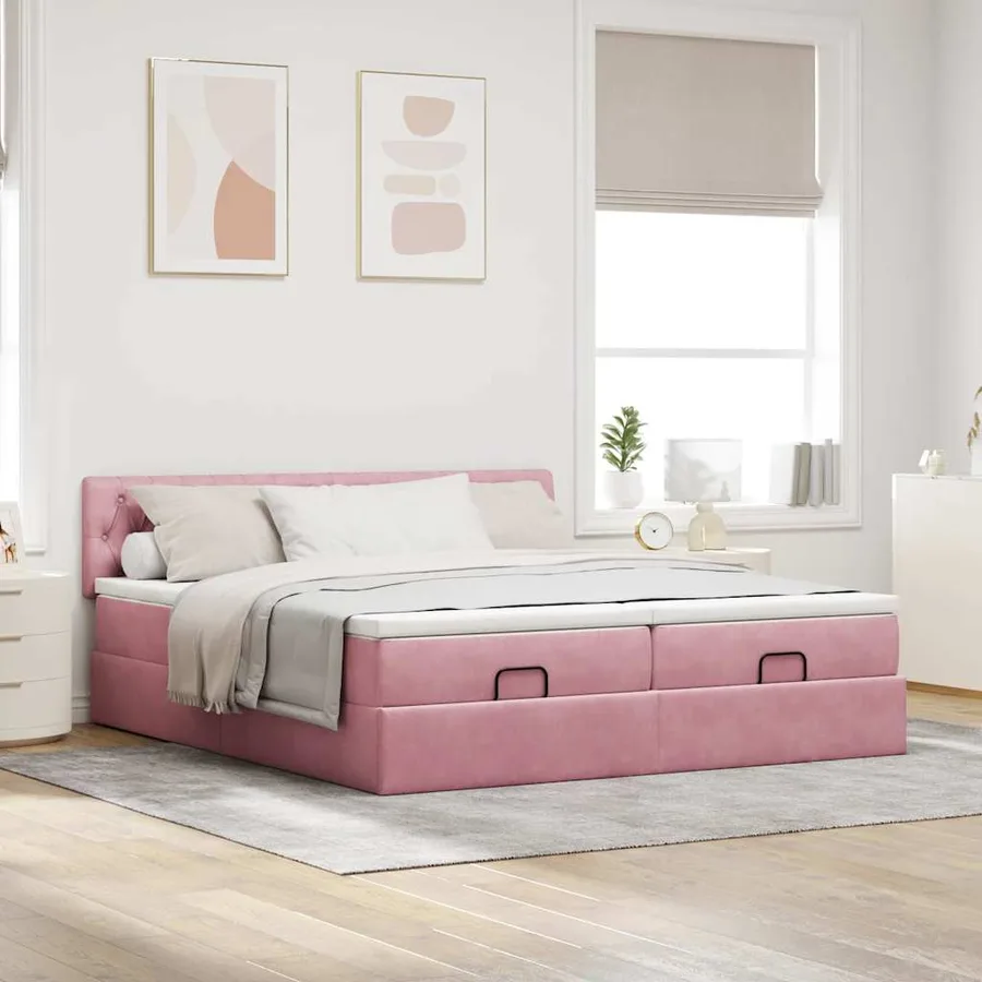 Cadre de lit ottoman avec matelas rose 180x200 cm velours - 4