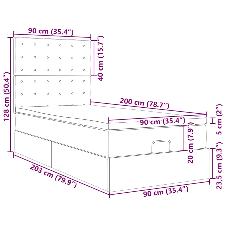 Cadre de lit ottoman avec matelas rose 90x200 cm velours - 18
