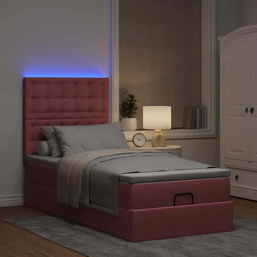 Cadre de lit ottoman avec matelas rose 90x200 cm velours - 3