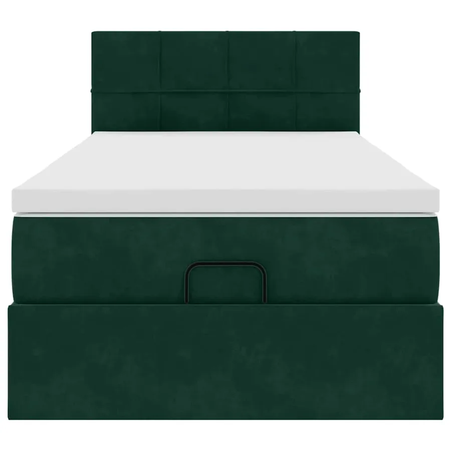 Cadre de lit ottoman avec matelas vert foncé 90x200 cm velours - 7