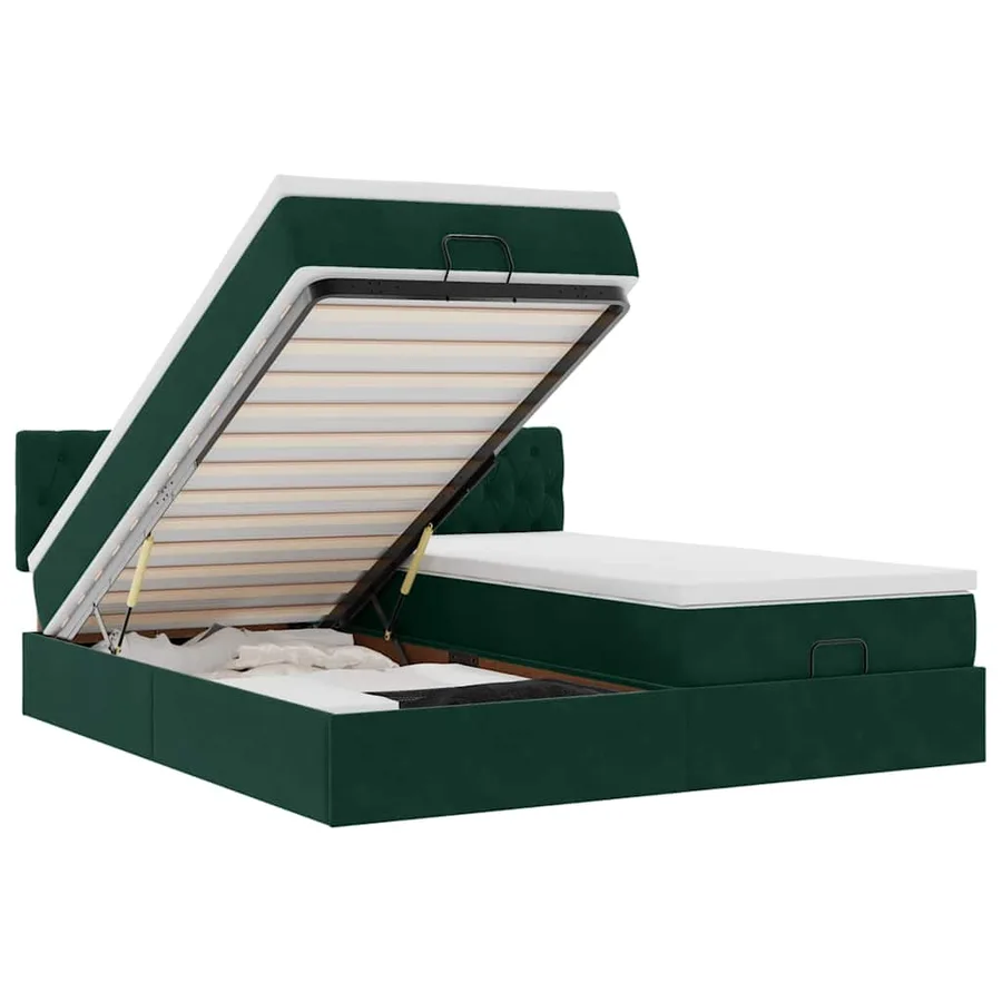 Cadre de lit ottoman avec matelas vert foncé 180x200cm velours - 2