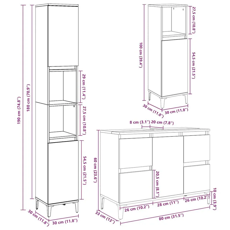 Ensemble de meubles de salle de bain 3 pcs gris béton - 11